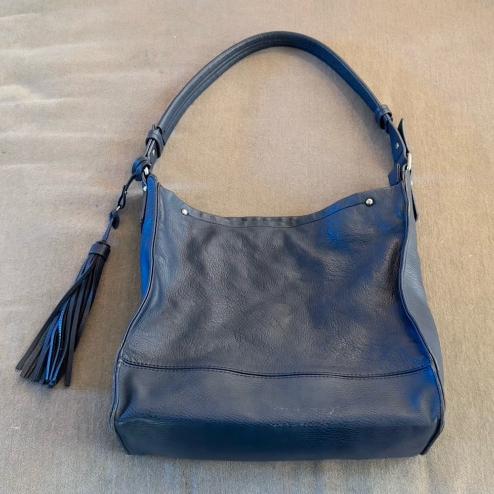 Sondra Roberts Squared Navy Blue Vegan Leather Shoulder Bag